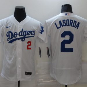 MLB Los Angeles Dodgers #2 Lasorda White Flexbase Elite Jersey