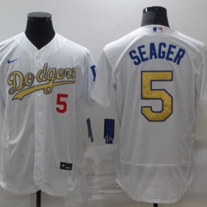 MLB Los Angeles Dodgers #5 Seager 2020 White Gold Flexbase Jersey