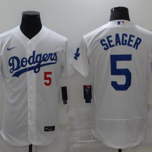 MLB Los Angeles Dodgers #5 Seager White Elite Jersey