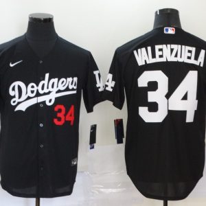 MLB Los Angeles Dodgers #34 Valenzuela Black Game Nike Jersey