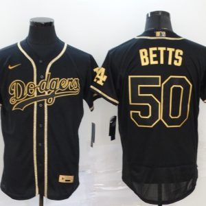 MLB Los Angeles Dodgers #50 Betts Black Golden Flex Base Elite Jersey