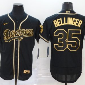 MLB Los Angeles Dodgers #35 Cody Bellinger Black Golden Flex Base Elite Jersey