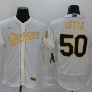 MLB Los Angeles Dodgers #50 Betts White Golden Flex Base Elite Jersey