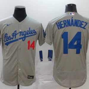 MLB Los Angeles Dodgers #14 Hernandez Grey Flex Base Elite Jersey