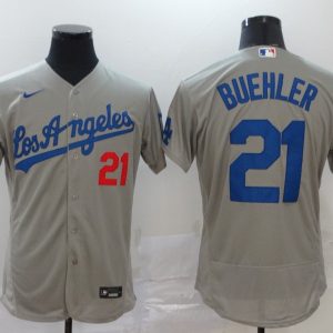 MLB Los Angeles Dodgers #21 Buehler Grey Flex Base Elite Jersey
