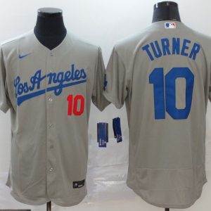 MLB Los Angeles Dodgers #10 Turner Grey Flex Base Elite Jersey