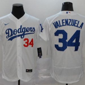 MLB Los Angeles Dodgers #34 Valenzuela White Flex Base Elite Jersey