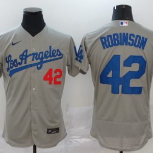 MLB Los Angeles Dodgers  #42 Robinson Grey Flex Base Elite Jersey