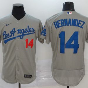 MLB Los Angeles Dodgers #14 Hernandez Grey Flex Base Elite Jersey