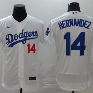 MLB Los Angeles Dodgers #14 Hernandez White Flex Base Elite Jersey