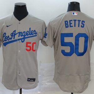 MLB Los Angeles Dodgers #50 Betts Grey Flex Base Elite Jersey