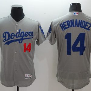 MLB Los Angeles Dodgers #14 Hernandez Grey Elite Jersey