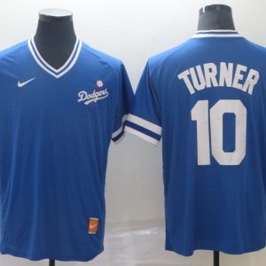 Los Angeles Dodgers #10 Turner Blue Throwback Men Jersey