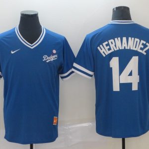 Los Angeles Dodgers #14 Hernandez Blue Throwback Men Jersey