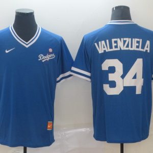 Los Angeles Dodgers #34 Valenzuela Blue Throwback Men Jersey