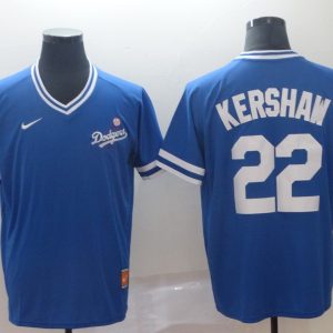 Los Angeles Dodgers #22 Clayton Kershaw Blue Throwback Men Jersey