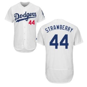 Men's Los Angeles Dodgers #44 Darryl Strawberry White Elite Stitched MLB Majestic Jersey
