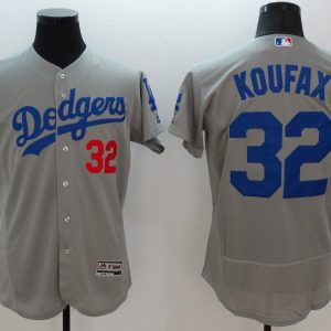 Majestic MLB Los Angeles Dodgers #32 Koufax Elite Grey Jersey