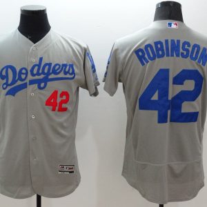 MLB Los Angeles Dodgers #42 Robinson Grey Majestic Elite Jersey