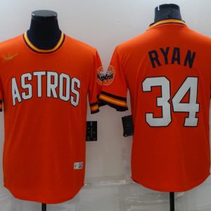 MLB Houston Astros #34 Nolan Ryan OrangeThrowback Nike Jersey