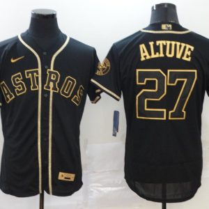 Men's Houston Astros #27 Jose Altuve 2020 Black Golden Flex Base Elite Jersey