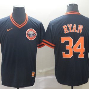MLB Houston Astros #34 Ryan Navy Blue Throwback Mens Jersey