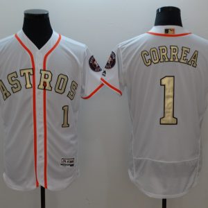 MLB Houston Astros #1 Correa White Gold Number Elite Jersey