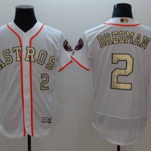 MLB Houston Astros #2 Bergman White Gold Number Elite Jersey