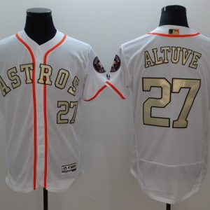 MLB Houston Astros #27 Altuve White Gold Number Elite Jersey
