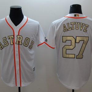 MLB Houston Astros #27 Altuve White Gold Number Game Jersey