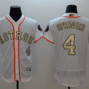 MLB Houston Astros #4 Springer White Gold Number Elite Jersey