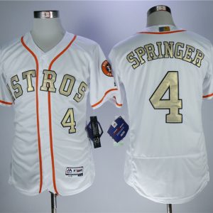 MLB Houston Astros #4 Springer White Gold Number Elite Jersey