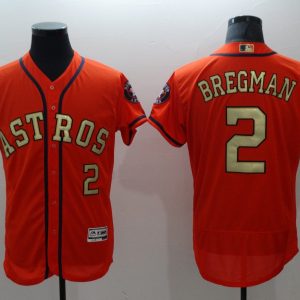 MLB Houston Astros #2 Bregman Orange Gold Number Elite Jersey