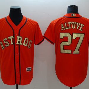 MLB Houston Astros #27 Altuve Orange Gold Number Game Jersey