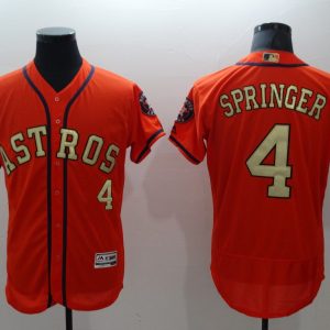 MLB Houston Astros #4 Springer Orange Gold Number Elite Jersey