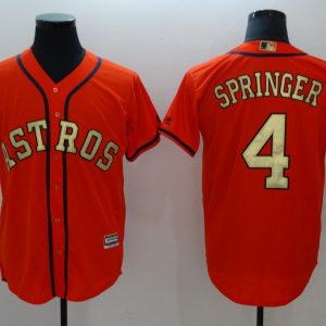 MLB Houston Astros #4 Springer Orange Gold Number Game Jersey