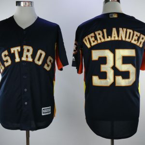 MLB Houston Astros #35 Verlander Gold Number Blue Elite Champion Jersey