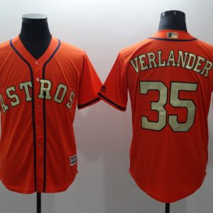 MLB Houston Astros #35 Verlander Gold Number Orange Game Champion Jersey