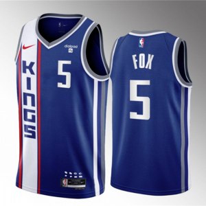 Men's Sacramento Kings #5 De'Aaron Fox Blue 2023/24 City Edition Stitched Basketball Jersey