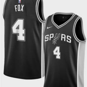 Men's San Antonio Spurs #4 De'Aaron Fox Black 2024-25 Icon Edition Stitched Jersey