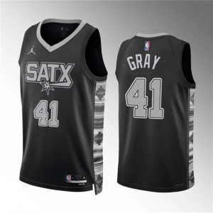 Men's San Antonio Spurs #41 Raiquan Gray Black Statement Edition Stitched Jersey