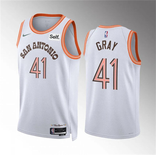 Men's San Antonio Spurs #41 Raiquan Gray White 2023/24 City Edition Stitched Jersey