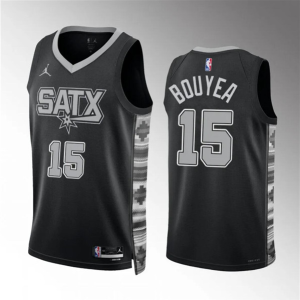 Men's San Antonio Spurs #15 Jamaree Bouyea Black Statement Edition Stitched Jersey