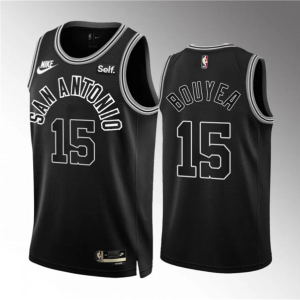Men's San Antonio Spurs #15 Jamaree Bouyea Black Icon Edition Stitched Jersey