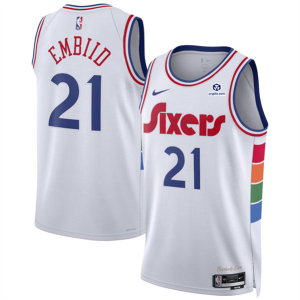 Men's Philadelphia 76ers #21 Joel Embiid White 2024/25 City Edition Stitched Jersey