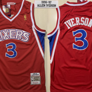 NBA Philadelphia 76ers #3 Iverson Red Throwback Jersey