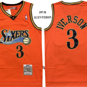 NBA 76ers 3 Allen Iverson Orange Hardwood Classics Men Jersey