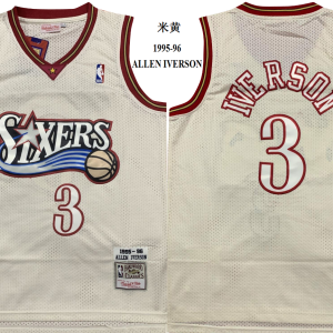 NBA 76ers 3 Allen Iverson Cream Hardwood Classics Men Jersey