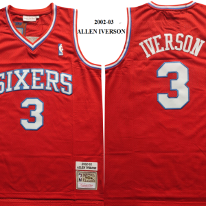NBA 76ers 3 Allen Iverson Red Hardwood Classics Men Jersey