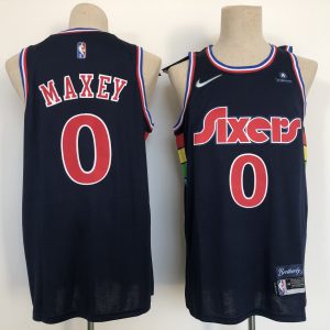 NBA Philadelphia 76ers #0 Maxey Navy Icon Edition 75th Anniversary Jersey